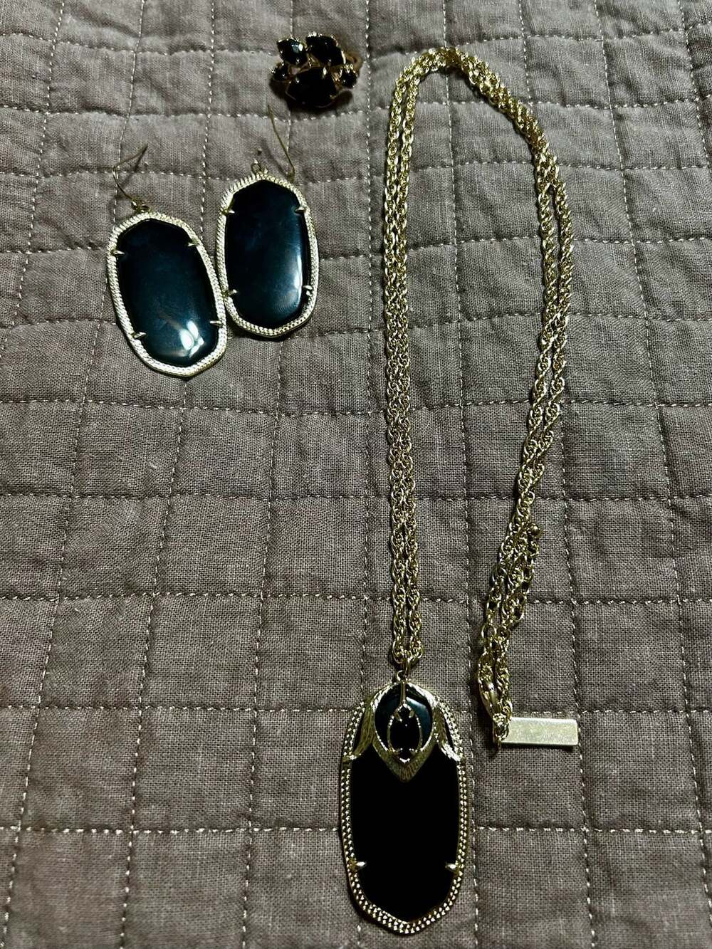 Kendra Scott Gold-Tone Black Onyx Elise Pendant Necklace, Ring and Earring Set